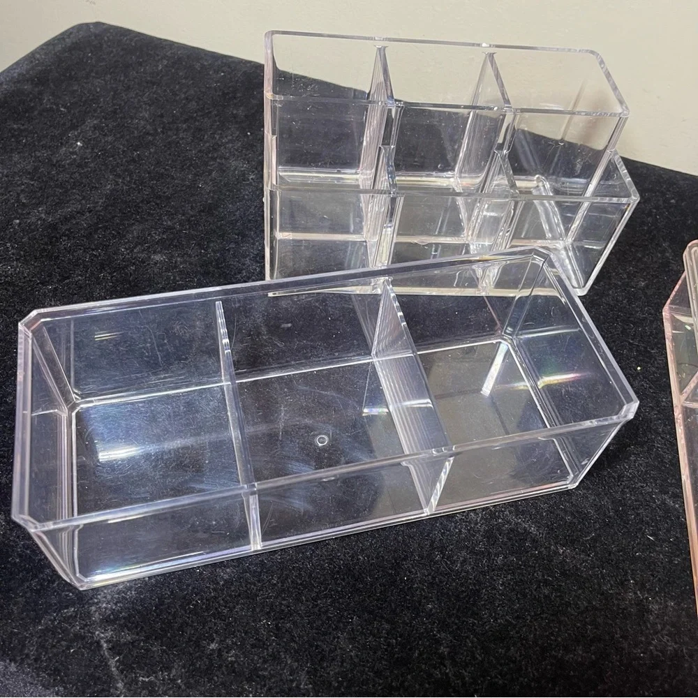 Set of 3 Clear Acrylic Organizer Trays | Vanity Makeup Desk Drawer Storage